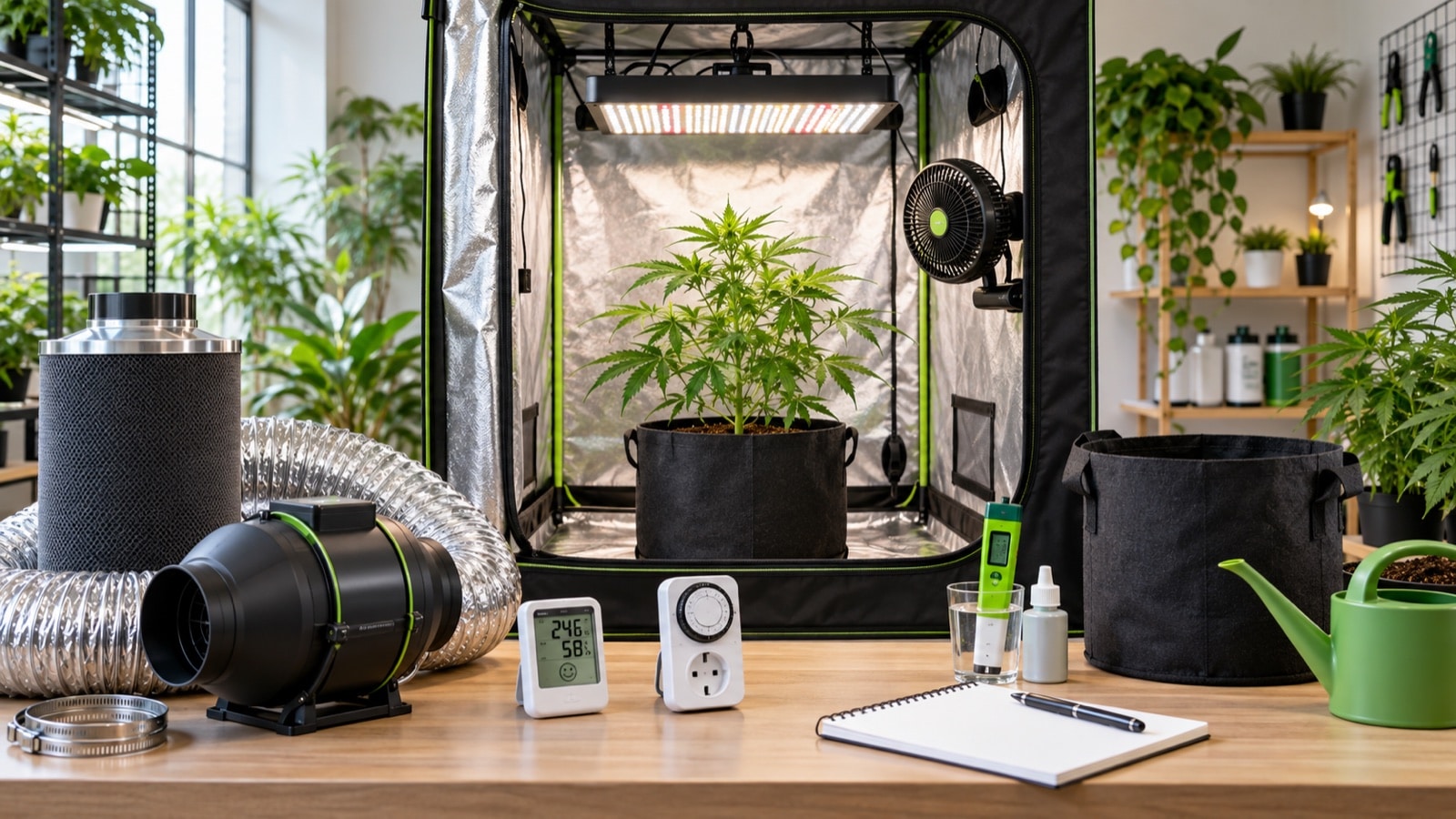 Carpa indoor para cultivo medicinal con equipamiento basico